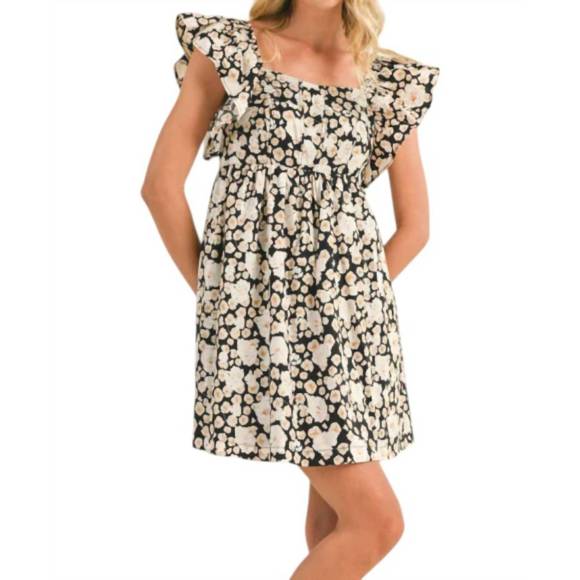 &MERCI Dresses & Skirts - NEW &MERCI floral flutter sleeve mini dress in black/white